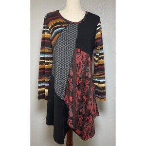 Adore asymetrical long sleeve patchwork midi dress XL boho gypsy indie hippie